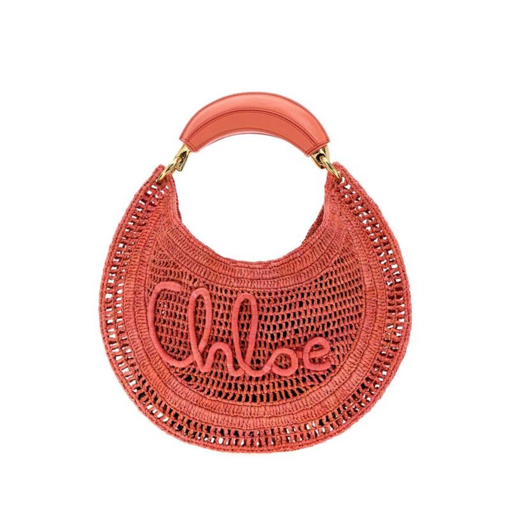 Chloe Women Coral Raffia Banana Handbag